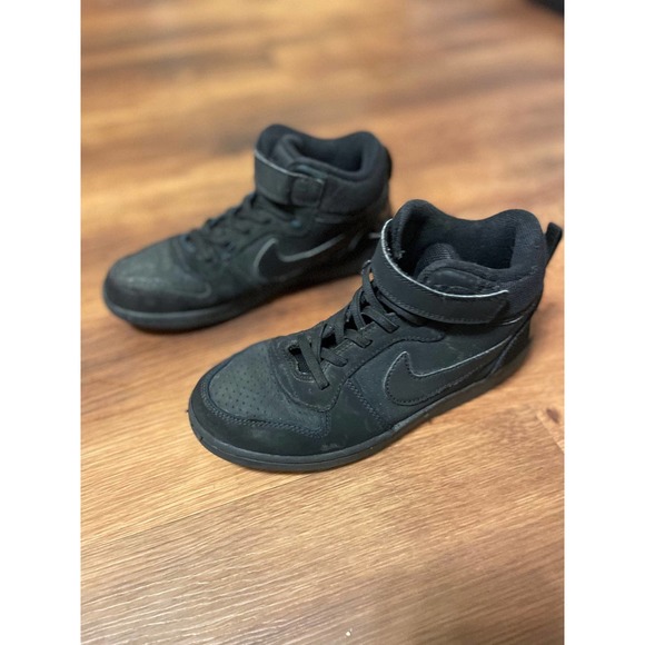 (2.5Y) Nike Court Borough Mid Casual Sneakers Triple Black Hightop Shoes - Picture 4 of 8